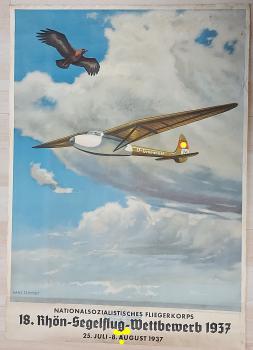 NS Fliegerkorbs Rhön-Segelflug-Wettbewerb 1937 Kunstdruck Poster