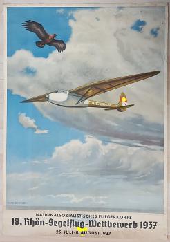 NS Fliegerkorbs Rhön-Segelflug-Wettbewerb 1937 Kunstdruck Poster