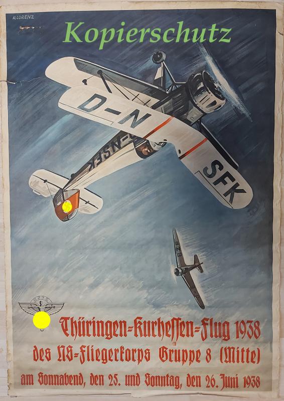 NS Fliegerkorbs Gruppe 8 Thüringen-Kurhessen-Flug 1938 Kunstdruck