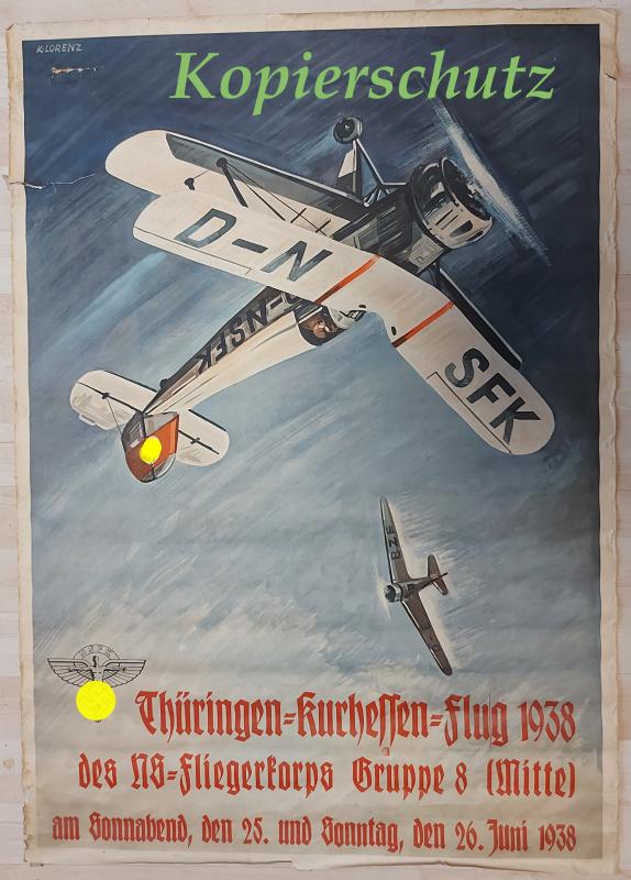 NS Fliegerkorbs Gruppe 8 Thüringen-Kurhessen-Flug 1938 Kunstdruck