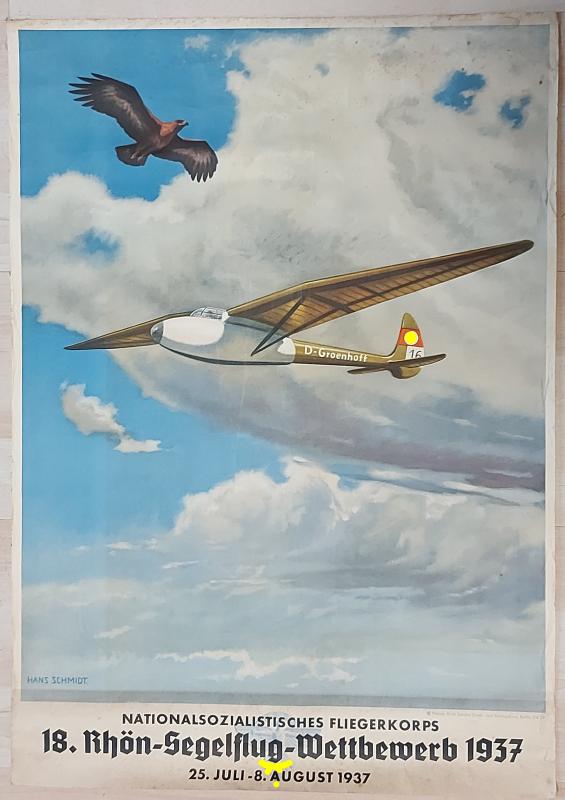 NS Fliegerkorbs Rhön-Segelflug-Wettbewerb 1937 Kunstdruck Poster